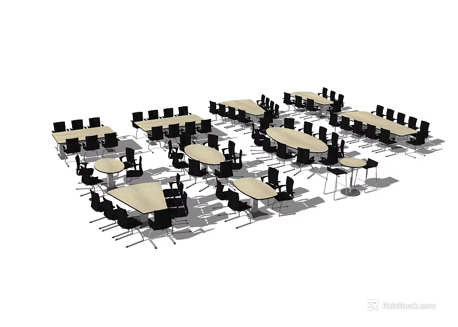 Modern Conference Tables With Black Chairs In Office Meeting Room Setup 3d model 