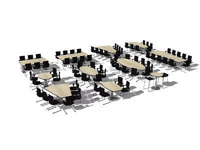 Modern Conference Tables With Black Chairs In Office Meeting Room Setup 3d model