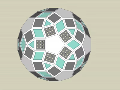 Spherical Building Component With Geometric Polygonal Panels In Gray Light Blue And White 3d model