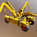 Yellow MIT Construction Machinery With Multiple Arms Drill Claw And Worn Wheels 3d model