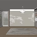 Modern Bedroom Accent Wall With Chinese Style Line Art Mural