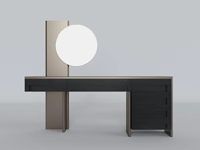 Modern Dressing Table with Round Mirror and Black Wooden Drawers Minimalist Design 3d model