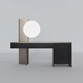Modern Dressing Table with Round Mirror and Black Wooden Drawers Minimalist Design