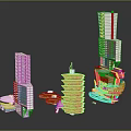 Modern Architectural Models Featuring High Rise Buildings With Unique Glass Facades And Spiral Structures