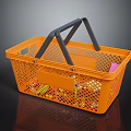 Orange Plastic Shopping Basket With Black Handles And Colorful Items Inside 3d model