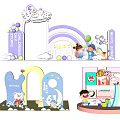 Birthday Banquet Meichen Children's Meichen Landscape Sicks Cartoon Meichen Activity Set Queuing Meichen 3d model