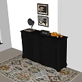 Black Dresser With Gold Handles Gramophone Radio Yellow Fruits And Elephant Painting