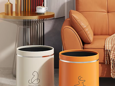 Modern Living Room Decor With Round Side Table Golden Top Metal Frame And Orange Sofa 3d model