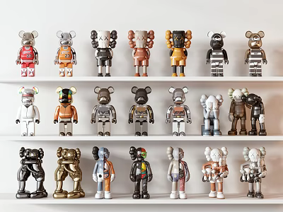 Stylish Decorative Figurine Collection With Multicolored Designer Toy Figures On White Shelves 3d model
