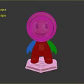 Smiling Round Head Wooden Character With Red Pants Yellow Straps Base
