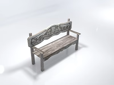 Traditional Wooden Bench With Intricate Carved Patterns And Rustic Design 3d model
