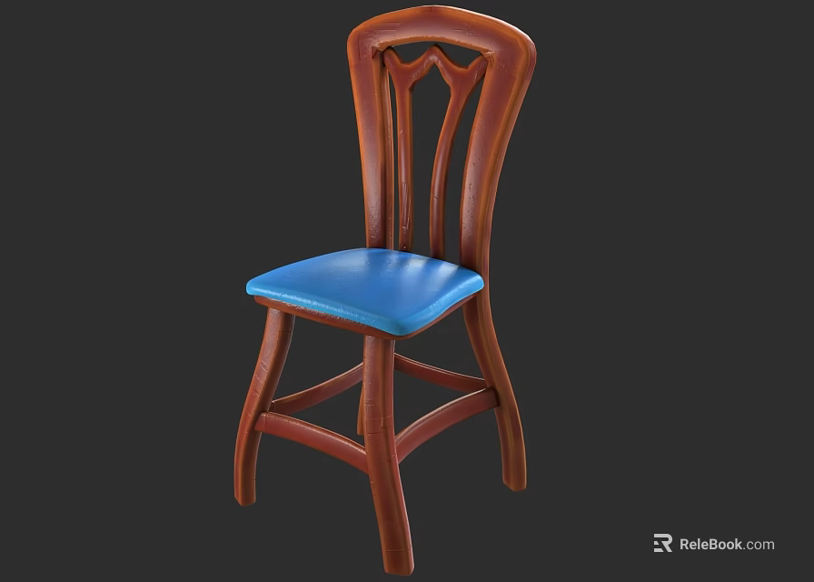 Comfortable Leisure Chair With Wooden Frame And Blue Padded Seat Featuring Unique Backrest Design 3d model 