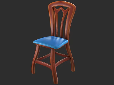 Comfortable Leisure Chair With Wooden Frame And Blue Padded Seat Featuring Unique Backrest Design 3d model