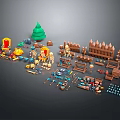 Lego Castle Gate with Various Lego Parts Trees Chairs and Weapons