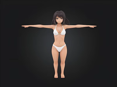 3D Female Model In White Bikini With Arms Outstretched On Black Background 3d model