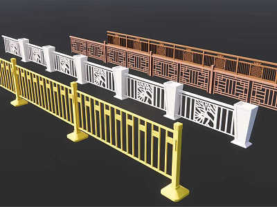 Colorful Decorative Fences Featuring Yellow White Brown Colors and Carved Patterns 3d model