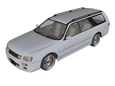 Silver Station Wagon Car With Roof Rack And Sporty Wheels 3d model