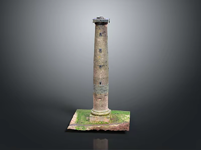 Ancient Brick Tower Historical Architecture With Stone Base And Green Vegetation 3d model