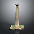 Ancient Brick Tower Historical Architecture With Stone Base And Green Vegetation