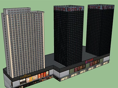 Modern Commercial Complex With High Rise Buildings Podium And Retail Shops 3d model