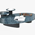 Modern Coffee Table Design With Oval Top Small Round Tables Blue Speckled Surface Open Book 3d model
