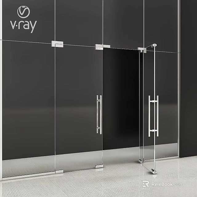 Modern Glass Shower Door With Silver Handle And Black Frame Design 3d model 