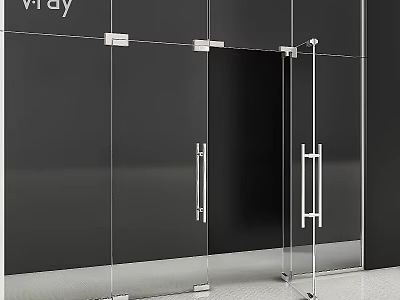 Modern Glass Shower Door With Silver Handle And Black Frame Design 3d model