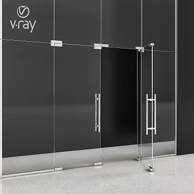 Modern Glass Shower Door With Silver Handle And Black Frame Design 3d model
