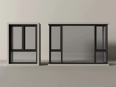 Two Modern Bay Windows Featuring Black Frame And White Wall Background 3d model