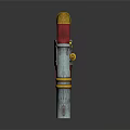 Vintage Metal Cannon Weapon Featuring Red Yellow Accents And Rustic Decorative Details