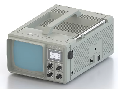 Vintage Portable Television Featuring Small Screen Gray Exterior Control Knobs And Top Handle 3d model