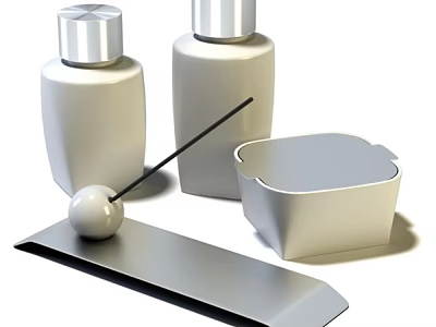 Modern Minimalist Household Items With White Bottles Metal Tray And Storage Container 3d model