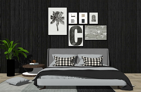 Modern background double bedding 3d model