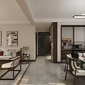 Elegant New Chinese Style Open Living And Dining Room Interior Design With Warm Wooden Furniture