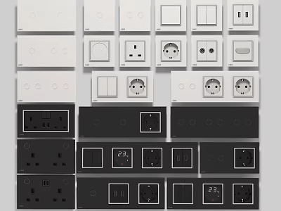 Modern Switch Panels with White and Black Designs Electrical Switches and Socket Combinations 3d model