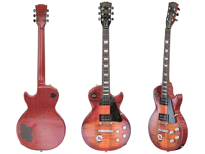 Vintage Electric Guitars Collection With Red Sunburst Finishes And Classic Design Details 3d model