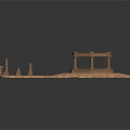 Architectural Model of Historical Building with Octagonal Structure and Wooden Components on Scattered Platform Base