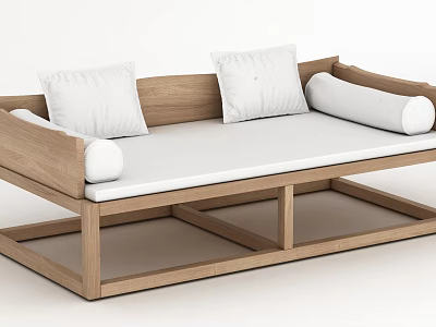 Modern Minimalist Wooden Daybed With Light Wood Frame White Mattress And Decorative Pillows 3d model