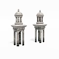 Two Stone Towers With Domes Columns And Ornate Decorative Bases 3d model