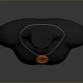 Orange Circular Necklace Pendant With Intricate Pattern Design Displayed On Mannequin 3d model