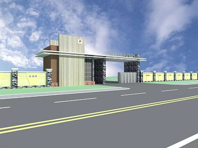 Modern Entrance Gate Structure With Yellow Walls And Blue Sky Background 3d model