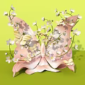 Pink Butterfly Shaped Photo Spot With White Yellow Flowers And Green Background