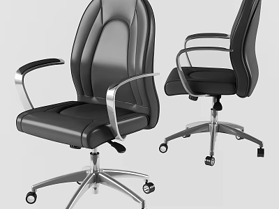 Modern Black Leather Office Chair With Silver Metal Frame And Swivel Wheels 3d model