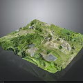 Modern Detailed Miniature Terrain Model with Green Grass Ponds and Pathways