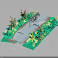 Miniature Scenic Path with Bicycle Lush Green Plants and Yellow Flowers