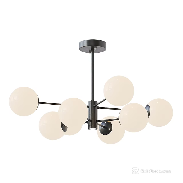 Modern Black Metal Chandelier with Multiple White Spherical Bulbs Design 3d model