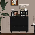 Stylish Black Sideboard With Coffee Machine Mugs Jars And Decorative Green Plant
