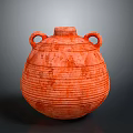 Orange Handmade Decorative Furniture Pottery Jar With Two Handles And Striped Texture
