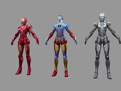 Game Movie Characters With Three Different Colored Sci Fi Superhero Armor Designs 3d model
