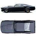 Sleek Black Classic Muscle Car With Red Taillights And Yellow Accent Wheels